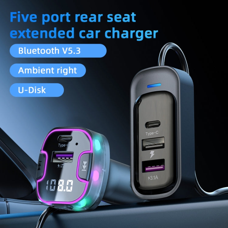 CS6 Portable Rear Seat Extended Car Charger Multi-Port Fast Charger - Car Charger by PMC TechLife | Online Shopping South Africa | PMC TechLife | Buy Now Pay Later Mobicred