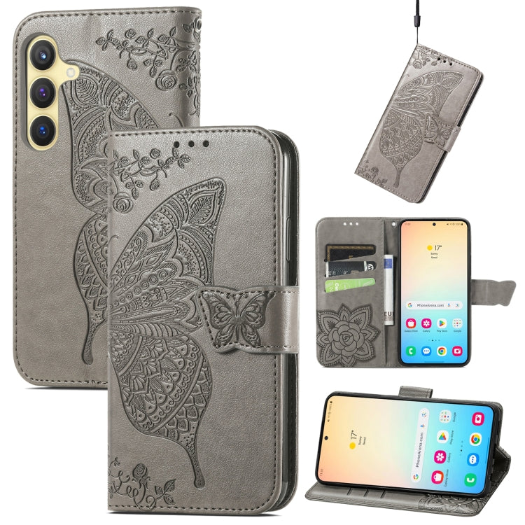 For Samsung Galaxy S24 5G Butterfly Love Flower Embossed Leather Phone Case(Gray) - Galaxy S24 5G Cases by PMC TechLife | Online Shopping South Africa | PMC TechLife