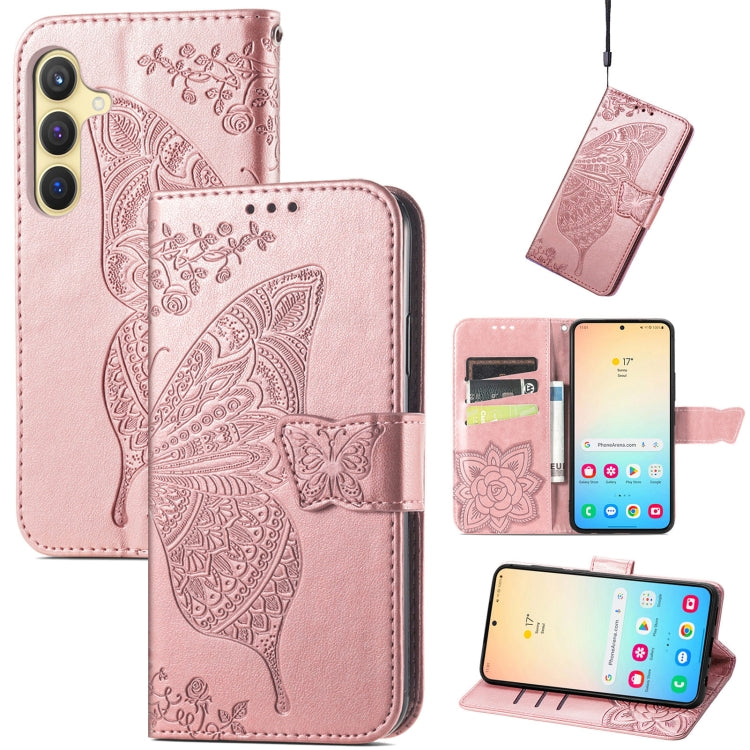 For Samsung Galaxy S24+ 5G Butterfly Love Flower Embossed Leather Phone Case(Rose Gold) - Galaxy S24+ 5G Cases by PMC TechLife | Online Shopping South Africa | PMC TechLife