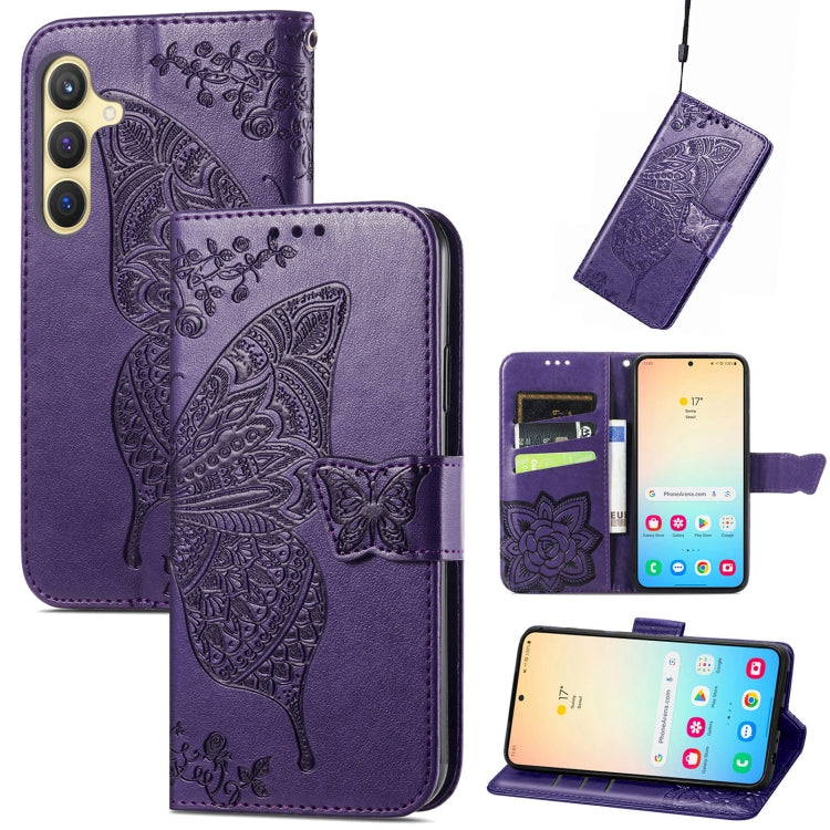 For Samsung Galaxy S24+ 5G Butterfly Love Flower Embossed Leather Phone Case(Dark Purple) - Galaxy S24+ 5G Cases by PMC TechLife | Online Shopping South Africa | PMC TechLife