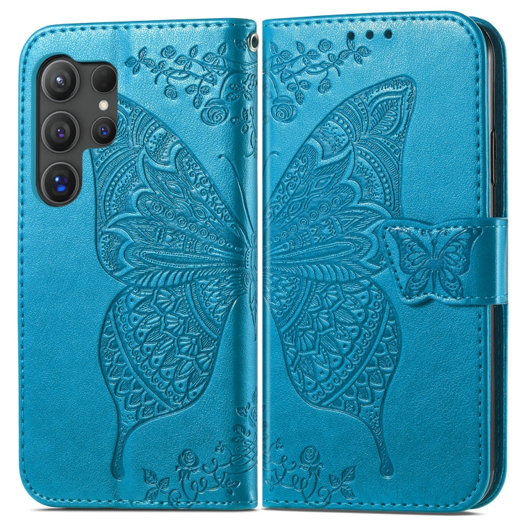 For Samsung Galaxy S24 Ultra 5G Butterfly Love Flower Embossed Leather Phone Case(Blue) - Galaxy S24 Ultra 5G Cases by PMC TechLife | Online Shopping South Africa | PMC TechLife