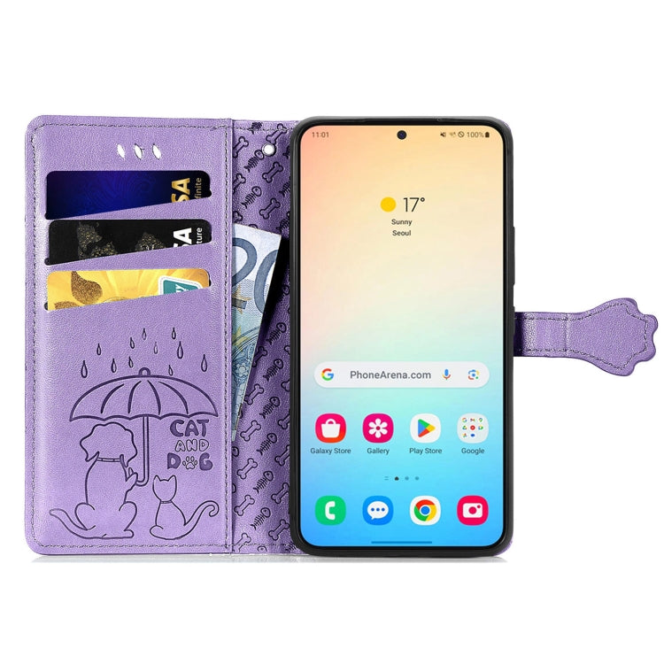 For Samsung Galaxy S25 5G Cat and Dog Embossed Leather Phone Case(Purple) - Galaxy S25 5G Cases by PMC Jewellery | Online Shopping South Africa | PMC Jewellery | Buy Now Pay Later Mobicred