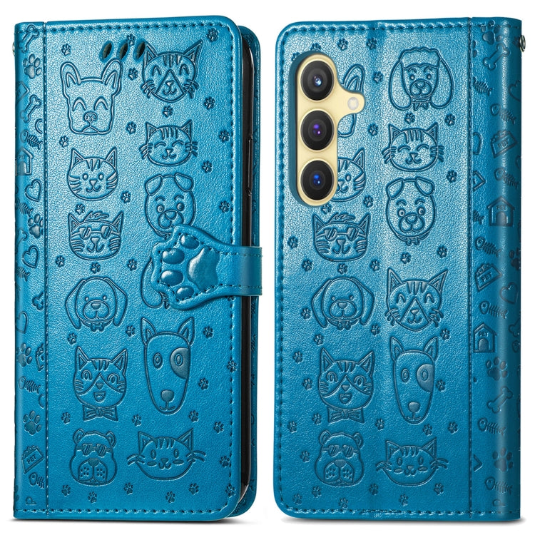 For Samsung Galaxy S25+ 5G Cat and Dog Embossed Leather Phone Case(Blue) - Galaxy S25+ 5G Cases by PMC Jewellery | Online Shopping South Africa | PMC Jewellery | Buy Now Pay Later Mobicred