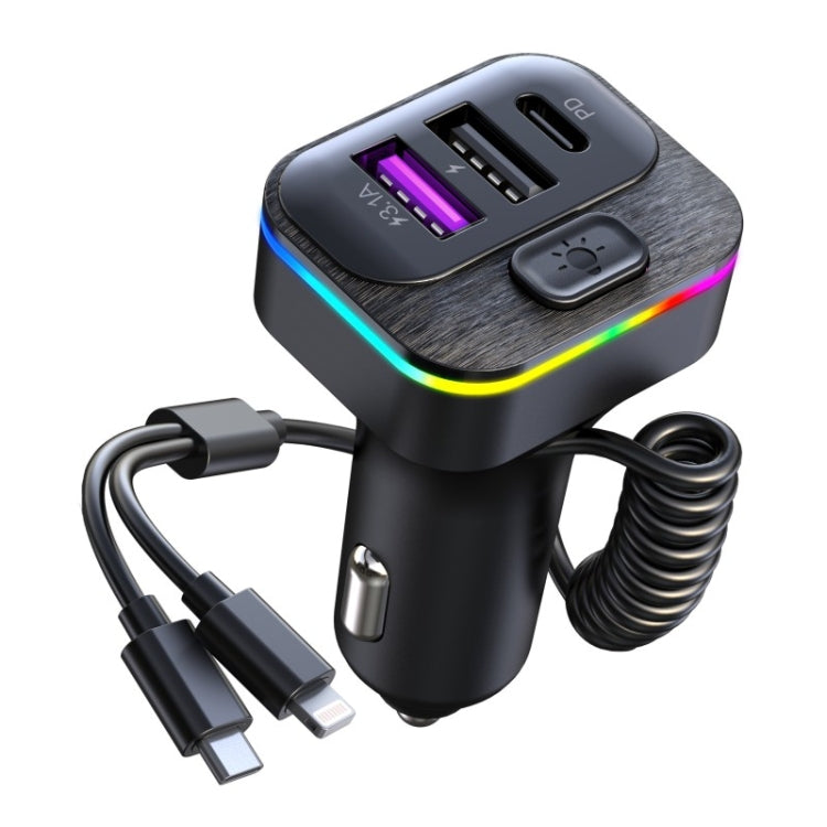 K12 With Type-C / 8-Pin Charging Cable Phone Fast Charging Adapter 2 USB + 1 Type-C PD Car Charger - Car Charger by PMC TechLife | Online Shopping South Africa | PMC TechLife | Buy Now Pay Later Mobicred