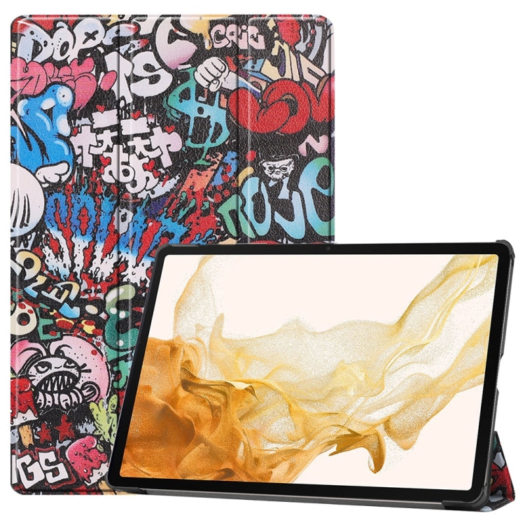 For Samsung Galaxy Tab S9+ JUNSUNMAY Custer Painted 3-Fold Stand Leather Smart Tablet Case(Graffiti) - free shipping - PMC Jewellery - Order now!