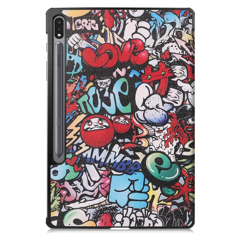 For Samsung Galaxy Tab S9+ JUNSUNMAY Custer Painted 3-Fold Stand Leather Smart Tablet Case(Graffiti) - free shipping - PMC Jewellery - Order now!