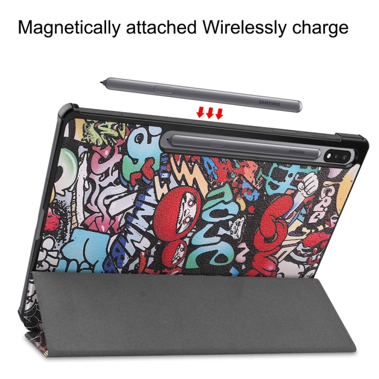 For Samsung Galaxy Tab S9+ JUNSUNMAY Custer Painted 3-Fold Stand Leather Smart Tablet Case(Graffiti) - free shipping - PMC Jewellery - Order now!