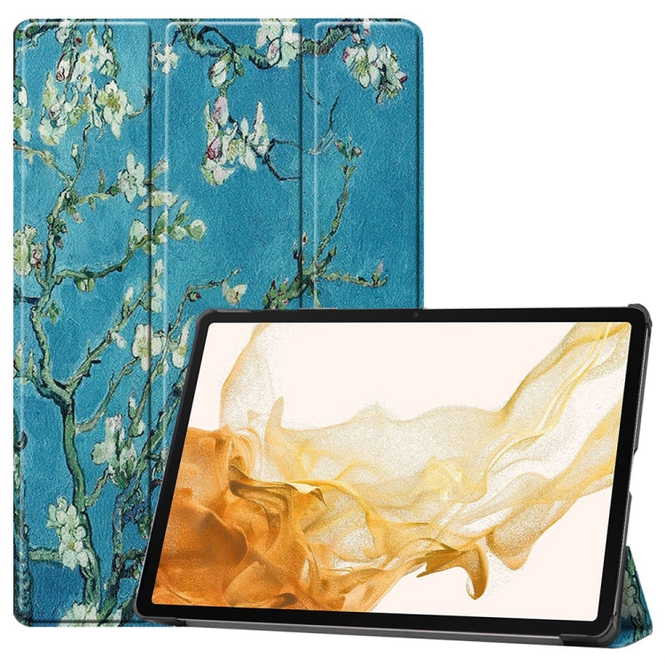 For Samsung Galaxy Tab S9+ JUNSUNMAY Custer Painted 3-Fold Stand Leather Smart Tablet Case(Apricot Flower) - free shipping - PMC Jewellery - Order now!
