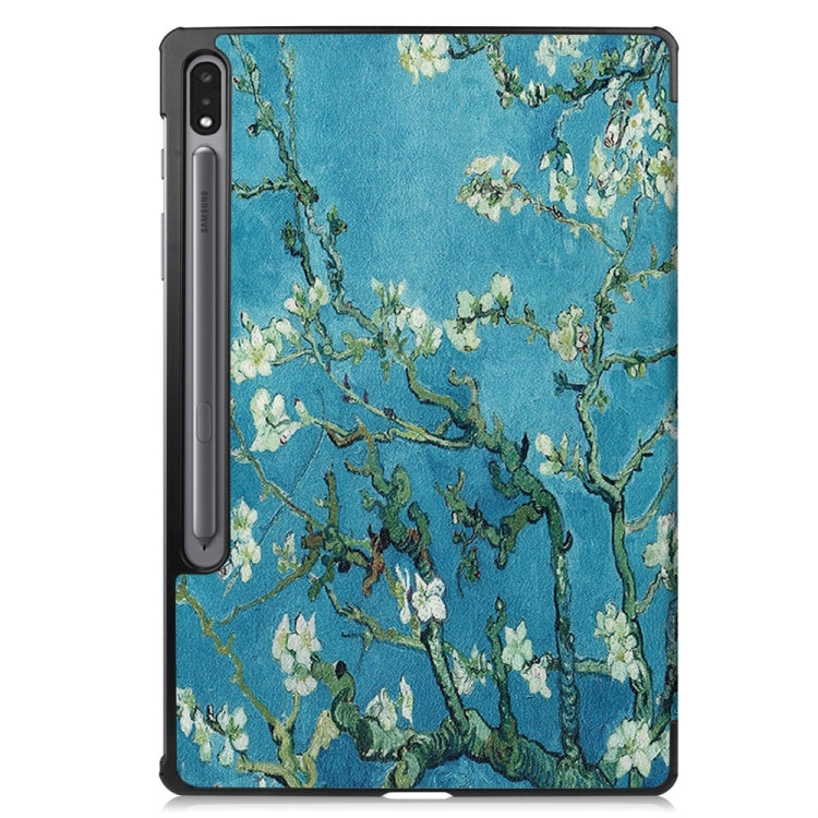 For Samsung Galaxy Tab S9+ JUNSUNMAY Custer Painted 3-Fold Stand Leather Smart Tablet Case(Apricot Flower) - free shipping - PMC Jewellery - Order now!