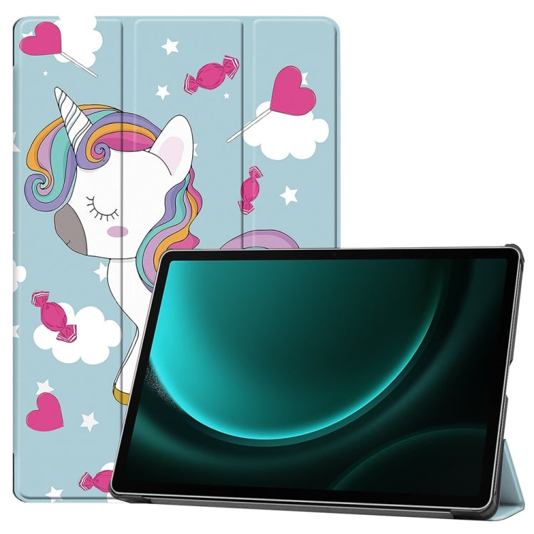 For Samsung Galaxy Tab S9 FE+ 12.4 JUNSUNMAY Custer Painted 3-Fold Stand Leather Smart Tablet Case(Unicorn) - free shipping - PMC Jewellery - Order now!