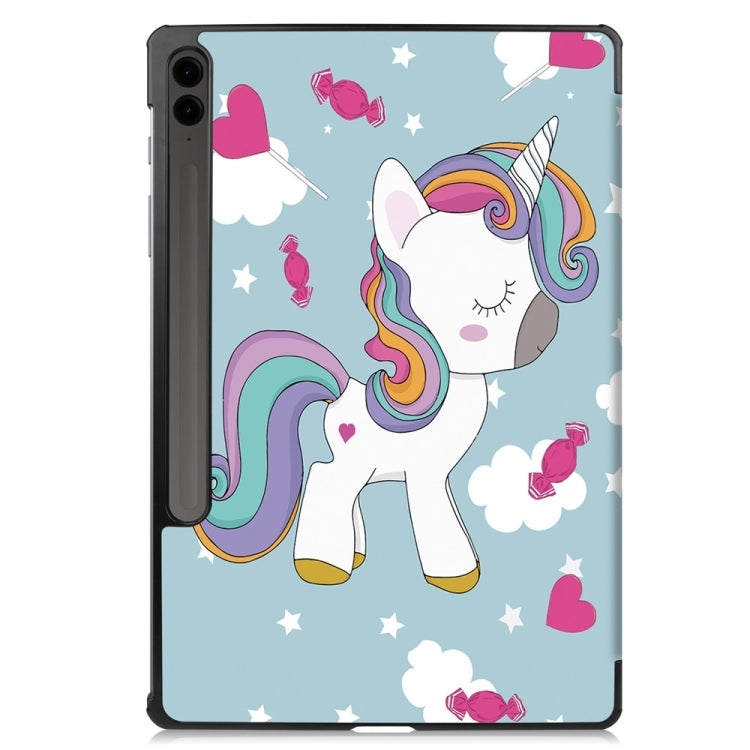 For Samsung Galaxy Tab S9 FE+ 12.4 JUNSUNMAY Custer Painted 3-Fold Stand Leather Smart Tablet Case(Unicorn) - free shipping - PMC Jewellery - Order now!