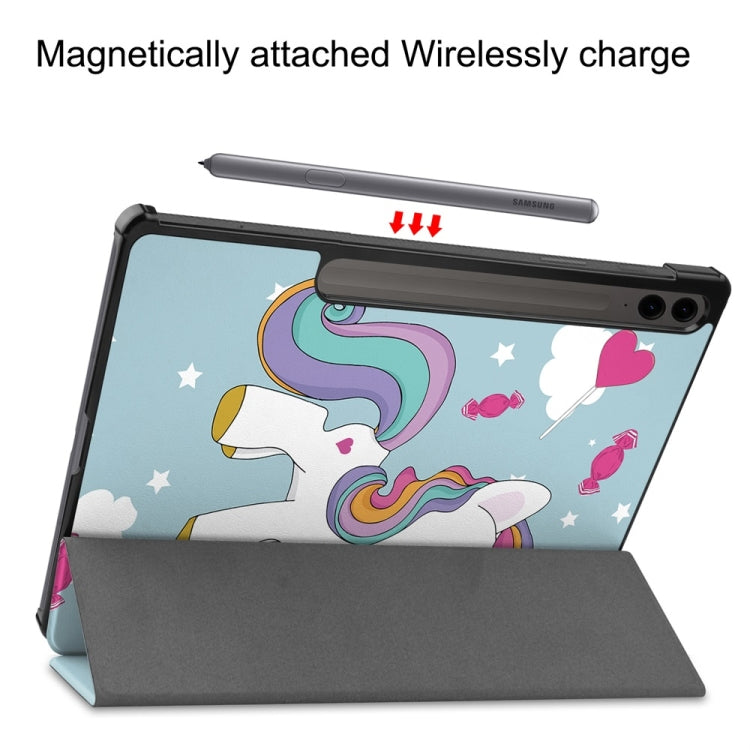 For Samsung Galaxy Tab S9 FE+ 12.4 JUNSUNMAY Custer Painted 3-Fold Stand Leather Smart Tablet Case(Unicorn) - free shipping - PMC Jewellery - Order now!