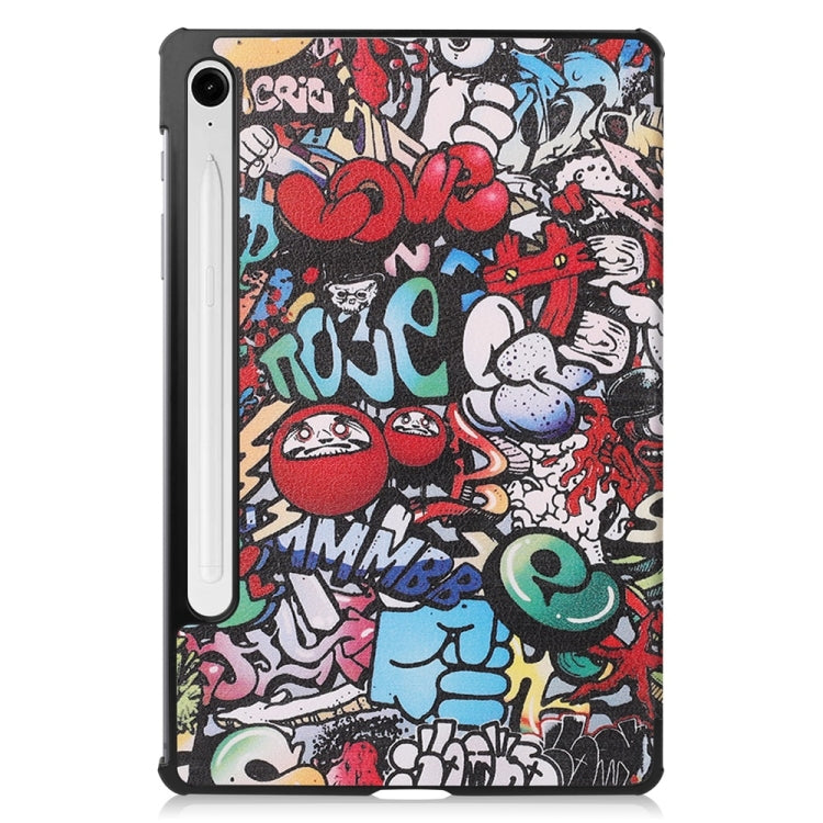 For Samsung Galaxy Tab S9 FE 10.9 JUNSUNMAY Custer Painted 3-Fold Stand Leather Smart Tablet Case(Graffiti) - free shipping - PMC Jewellery - Order now!