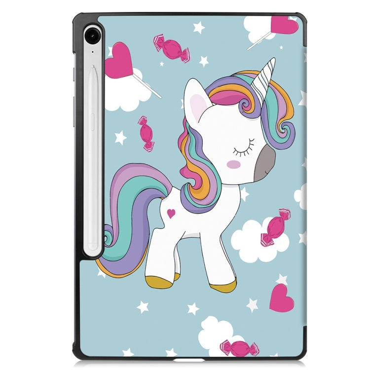 For Samsung Galaxy Tab S9 FE 10.9 JUNSUNMAY Custer Painted 3-Fold Stand Leather Smart Tablet Case(Unicorn) - free shipping - PMC Jewellery - Order now!