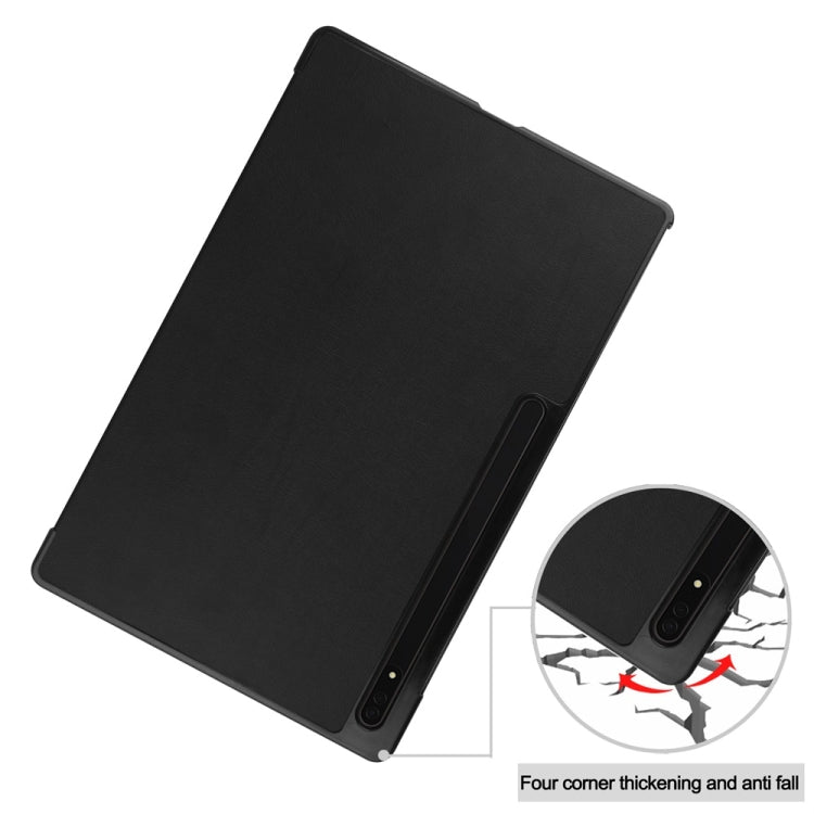 For Samsung Galaxy Tab S9 Ultra JUNSUNMAY Custer Solid Color 3-Fold Stand Leather Smart Tablet Case(Black) - free shipping - PMC Jewellery - Order now!