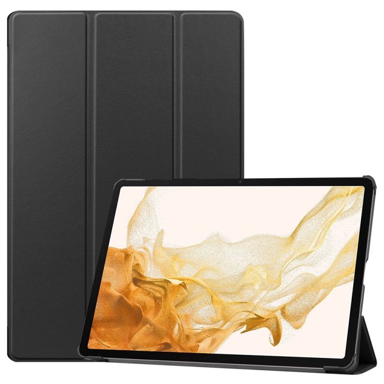 For Samsung Galaxy Tab S9+ JUNSUNMAY Custer Solid Color 3-Fold Stand Leather Smart Tablet Case(Black) - free shipping - PMC Jewellery - Order now!