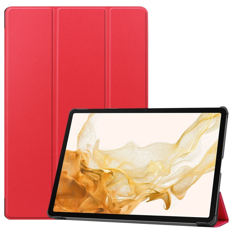 For Samsung Galaxy Tab S9+ JUNSUNMAY Custer Solid Color 3-Fold Stand Leather Smart Tablet Case(Red) - free shipping - PMC Jewellery - Order now!