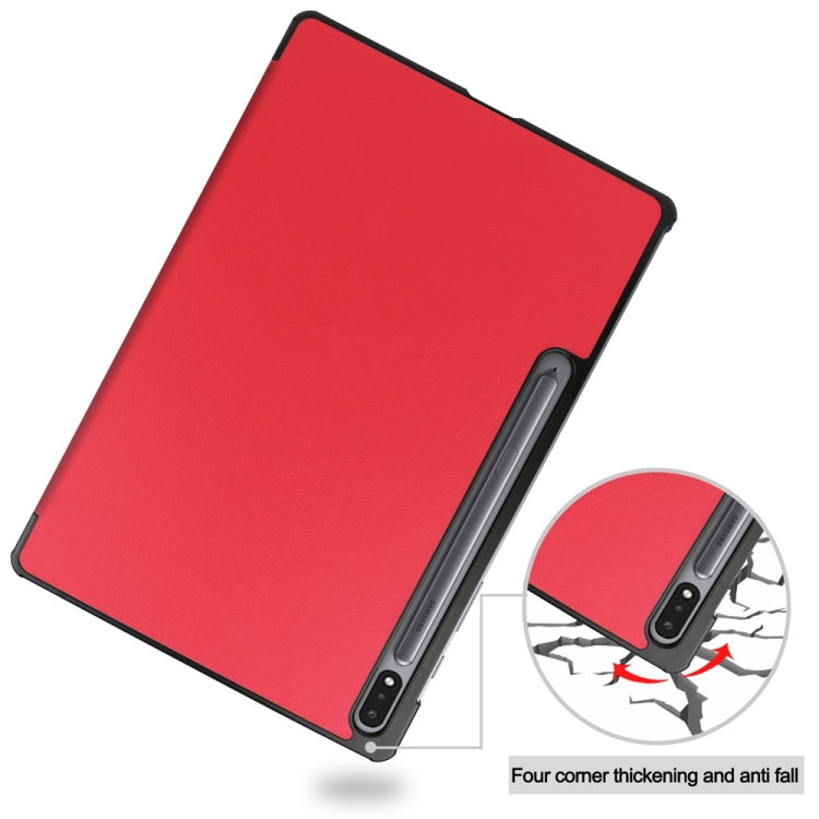 For Samsung Galaxy Tab S9+ JUNSUNMAY Custer Solid Color 3-Fold Stand Leather Smart Tablet Case(Red) - free shipping - PMC Jewellery - Order now!