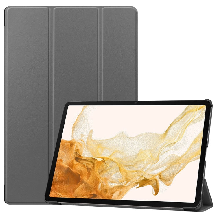 For Samsung Galaxy Tab S9+ JUNSUNMAY Custer Solid Color 3-Fold Stand Leather Smart Tablet Case(Grey) - free shipping - PMC Jewellery - Order now!