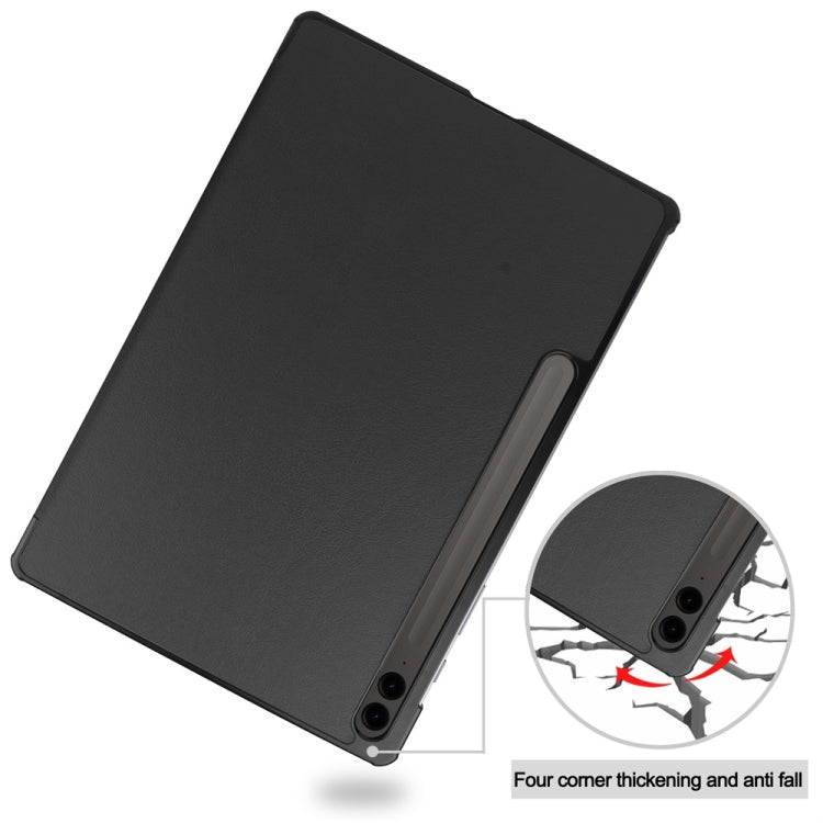 For Samsung Galaxy Tab S9 FE+ 12.4 JUNSUNMAY Custer Solid Color 3-Fold Stand Leather Smart Tablet Case(Black) - Galaxy Tab S9 FE+ by JUNSUNMAY | Online Shopping South Africa | PMC TechLife | Buy Now Pay Later Mobicred