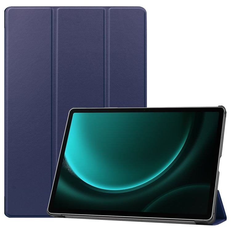 For Samsung Galaxy Tab S9 FE+ 12.4 JUNSUNMAY Custer Solid Color 3-Fold Stand Leather Smart Tablet Case(Dark Blue) - free shipping - PMC Jewellery - Order now!