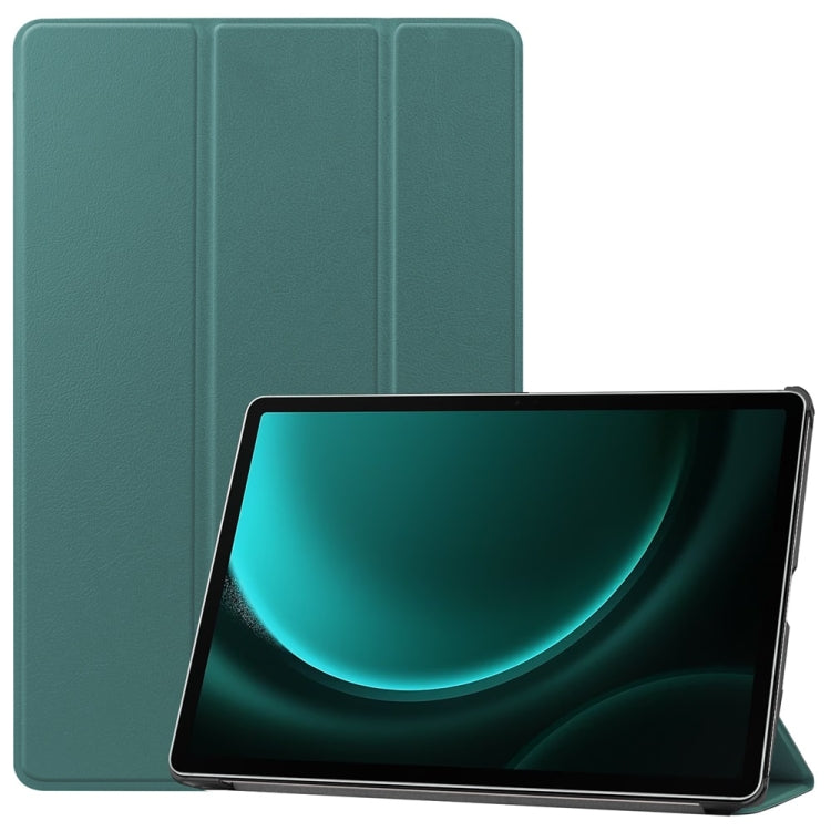 For Samsung Galaxy Tab S9 FE+ 12.4 JUNSUNMAY Custer Solid Color 3-Fold Stand Leather Smart Tablet Case(Dark Green) - free shipping - PMC Jewellery - Order now!
