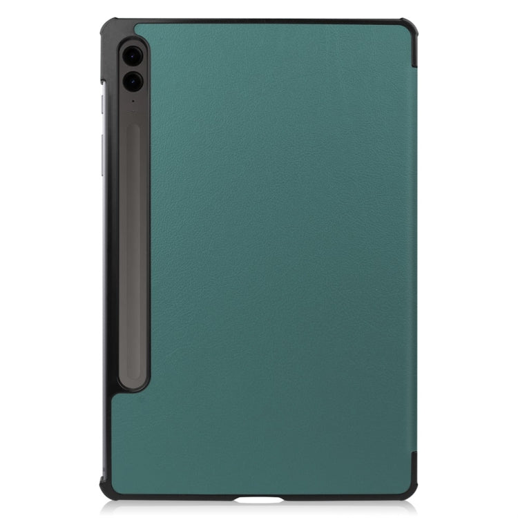 For Samsung Galaxy Tab S9 FE+ 12.4 JUNSUNMAY Custer Solid Color 3-Fold Stand Leather Smart Tablet Case(Dark Green) - free shipping - PMC Jewellery - Order now!