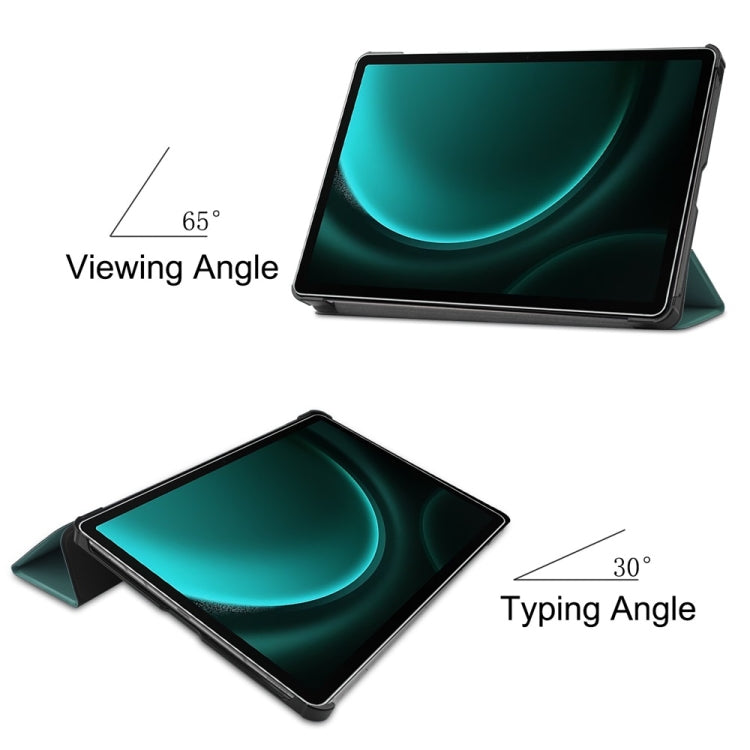 For Samsung Galaxy Tab S9 FE+ 12.4 JUNSUNMAY Custer Solid Color 3-Fold Stand Leather Smart Tablet Case(Dark Green) - free shipping - PMC Jewellery - Order now!