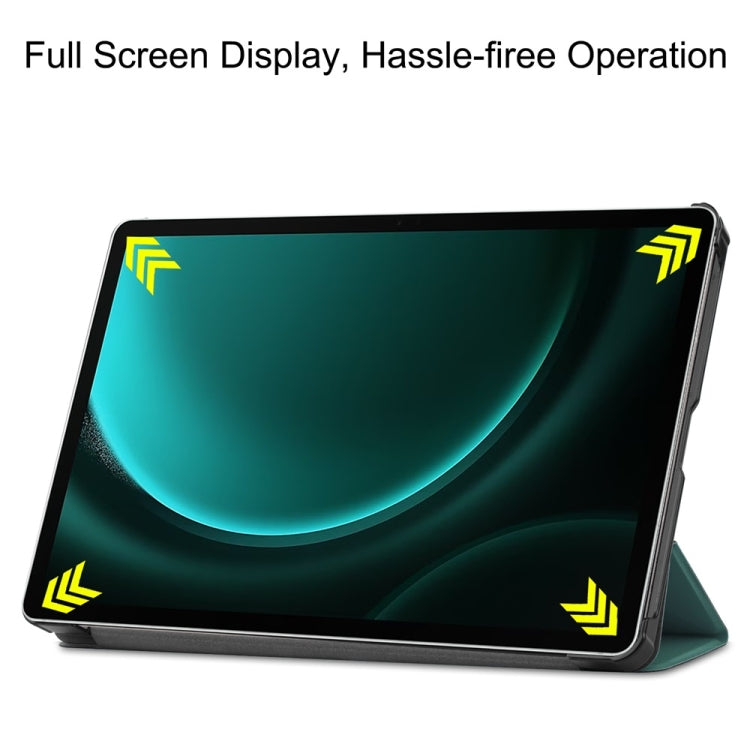 For Samsung Galaxy Tab S9 FE+ 12.4 JUNSUNMAY Custer Solid Color 3-Fold Stand Leather Smart Tablet Case(Dark Green) - free shipping - PMC Jewellery - Order now!