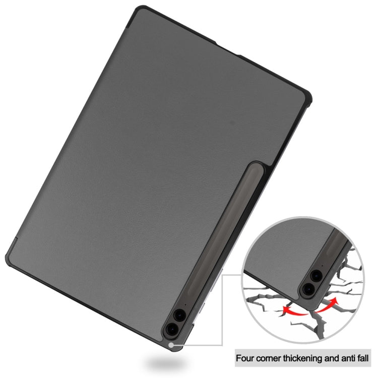 For Samsung Galaxy Tab S9 FE+ 12.4 JUNSUNMAY Custer Solid Color 3-Fold Stand Leather Smart Tablet Case(Grey) - free shipping - PMC Jewellery - Order now!