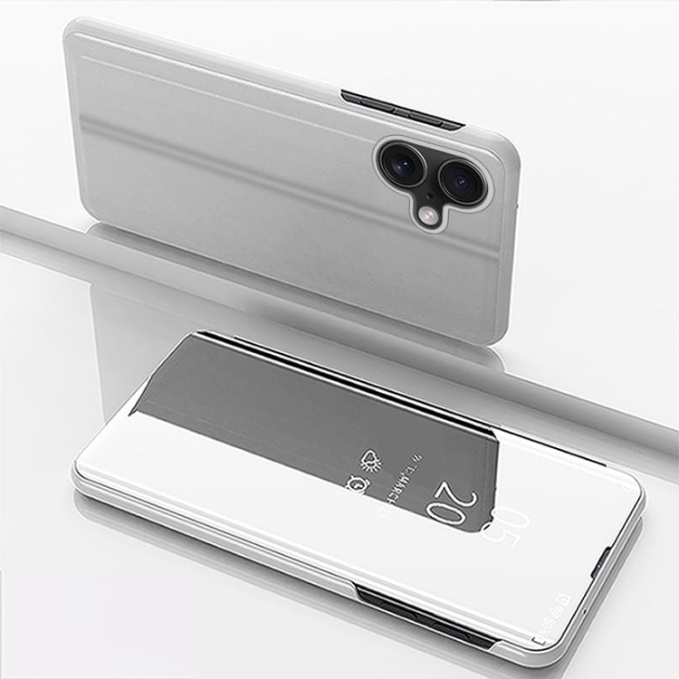 For iPhone 16 Plated Mirror Horizontal Flip Leather Phone Case with Holder(Silver) - iPhone 16 Cases by PMC TechLife | Online Shopping South Africa | PMC TechLife | Buy Now Pay Later Mobicred