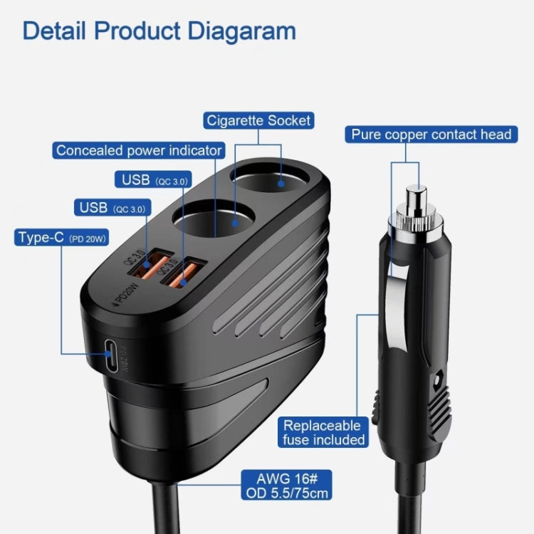 TR-31 PD 18W High Power Type-C + Dual USB QC 3.0 Fast Charger - Car Charger by PMC TechLife | Online Shopping South Africa | PMC TechLife | Buy Now Pay Later Mobicred