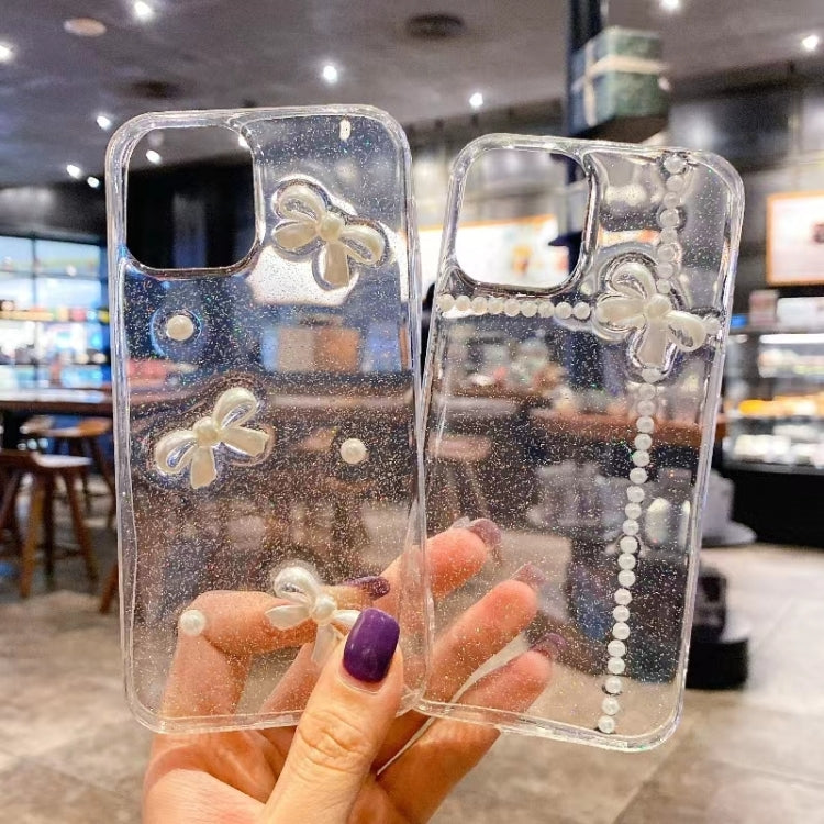 For iPhone 16 Pearl Bow Glitter Epoxy TPU Phone Case(Cross Knots) - iPhone 16 Cases by PMC TechLife | Online Shopping South Africa | PMC TechLife | Buy Now Pay Later Mobicred