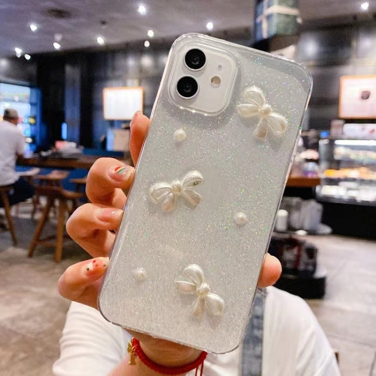 For iPhone 16 Pearl Bow Glitter Epoxy TPU Phone Case(Cross Knots) - iPhone 16 Cases by PMC TechLife | Online Shopping South Africa | PMC TechLife | Buy Now Pay Later Mobicred