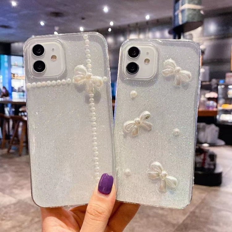 For iPhone 16e Pearl Bow Glitter Epoxy TPU Phone Case(Cross Knots) - iPhone 16e Cases by PMC TechLife | Online Shopping South Africa | PMC TechLife | Buy Now Pay Later Mobicred