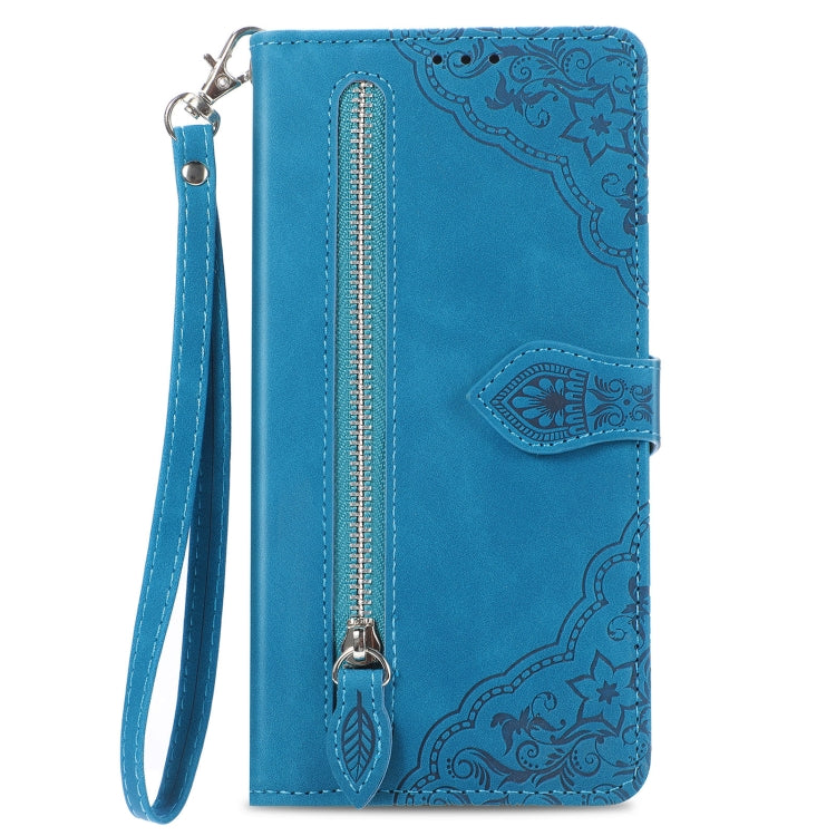 For DOOGEE X98 Pro / X98 Embossed Flower Zipper Leather Phone Case(Blue) - Doogee Cases by PMC TechLife | Online Shopping South Africa | PMC TechLife | Buy Now Pay Later Mobicred