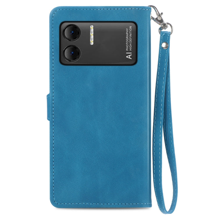 For DOOGEE X98 Pro / X98 Embossed Flower Zipper Leather Phone Case(Blue) - Doogee Cases by PMC TechLife | Online Shopping South Africa | PMC TechLife | Buy Now Pay Later Mobicred