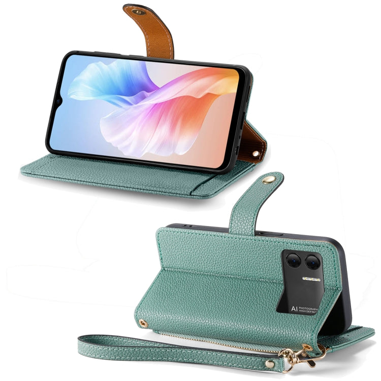 For DOOGEE X98 Pro / X98 Love Zipper Lanyard Leather Phone Case(Green) - Doogee Cases by PMC TechLife | Online Shopping South Africa | PMC TechLife | Buy Now Pay Later Mobicred