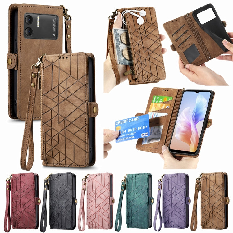 For DOOGEE X98 Pro / X98 Geometric Zipper Wallet Side Buckle Leather Phone Case(Green) - Doogee Cases by PMC TechLife | Online Shopping South Africa | PMC TechLife | Buy Now Pay Later Mobicred