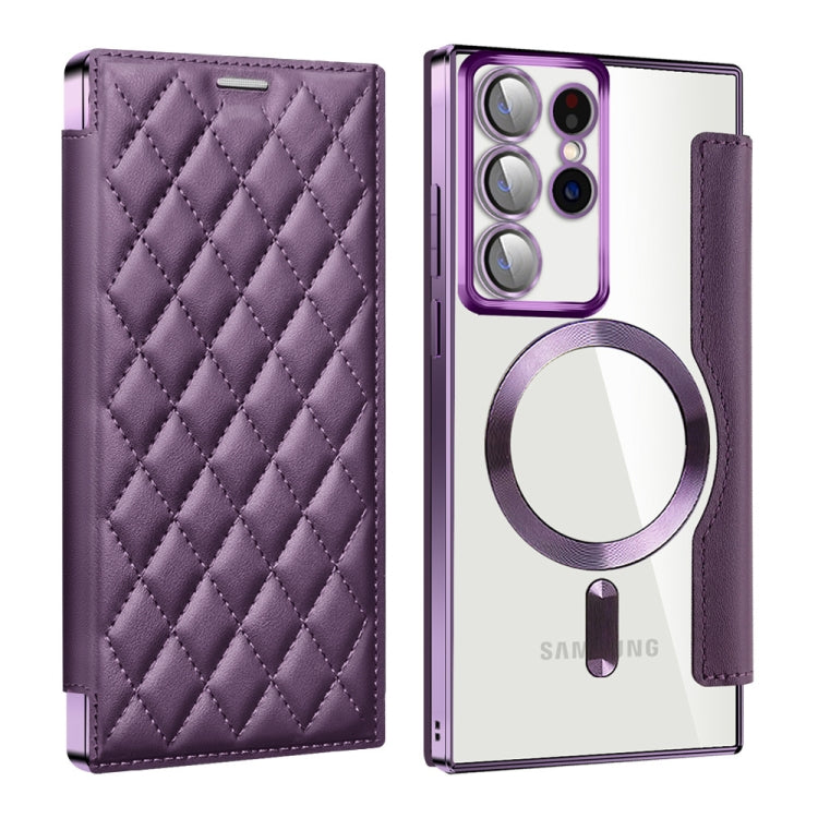 For Samsung Galaxy S23 Ultra 5G Shield Magsafe RFID Anti-theft Rhombus Leather Phone Case(Purple) - Galaxy S23 Ultra 5G Cases by PMC TechLife | Online Shopping South Africa | PMC TechLife