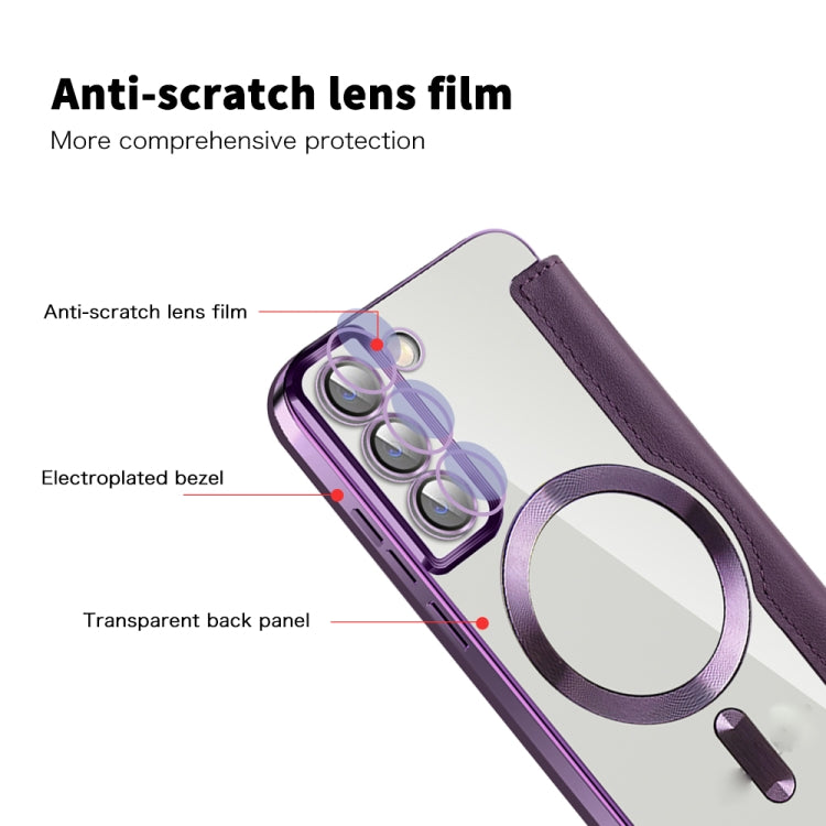 For Samsung Galaxy S23 Ultra 5G Shield Magsafe RFID Anti-theft Rhombus Leather Phone Case(Purple) - Galaxy S23 Ultra 5G Cases by PMC TechLife | Online Shopping South Africa | PMC TechLife