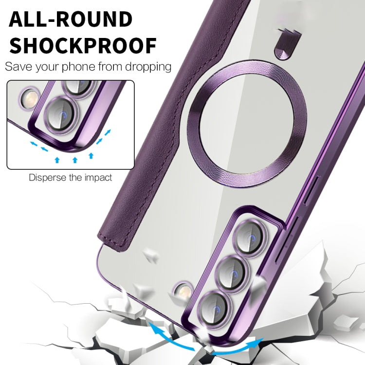 For Samsung Galaxy S23 Ultra 5G Shield Magsafe RFID Anti-theft Rhombus Leather Phone Case(Purple) - Galaxy S23 Ultra 5G Cases by PMC TechLife | Online Shopping South Africa | PMC TechLife