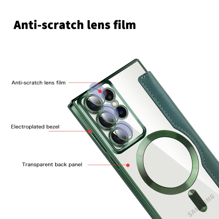 For Samsung Galaxy S22 Ultra 5G Shield MagSafe RFID Anti-theft Rhombus Leather Phone Case(Green) - Galaxy S22 Ultra 5G Cases by PMC TechLife | Online Shopping South Africa | PMC TechLife | Buy Now Pay Later Mobicred