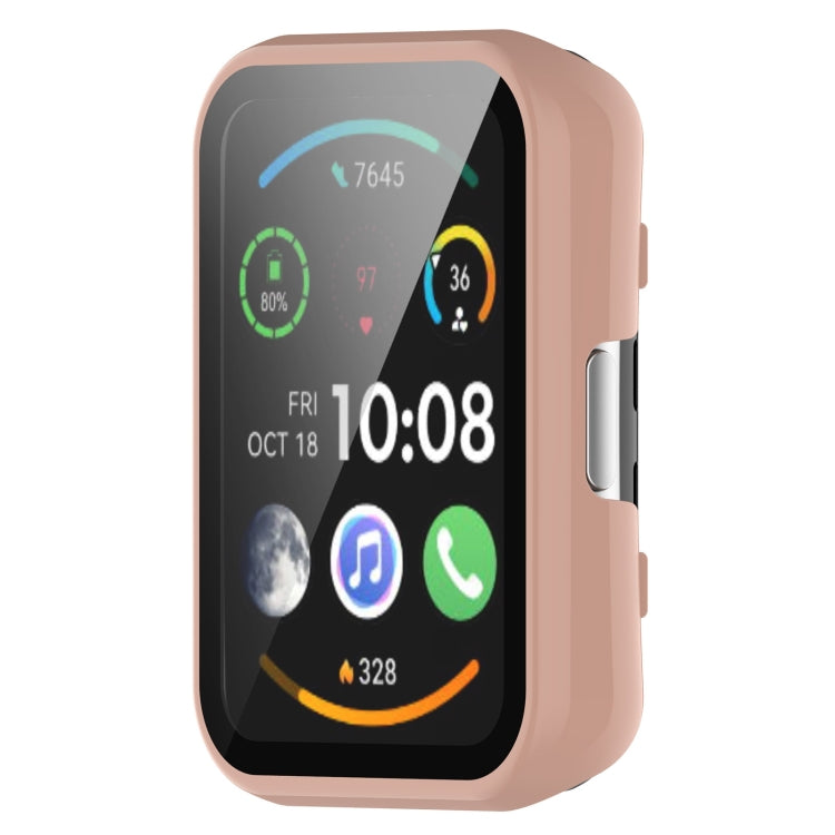 For Huawei Watch Fit PC + 9H Tempered Film Integrated Watch Protective Case(Pink) - Watch Cases by PMC TechLife | Online Shopping South Africa | PMC TechLife | Buy Now Pay Later Mobicred