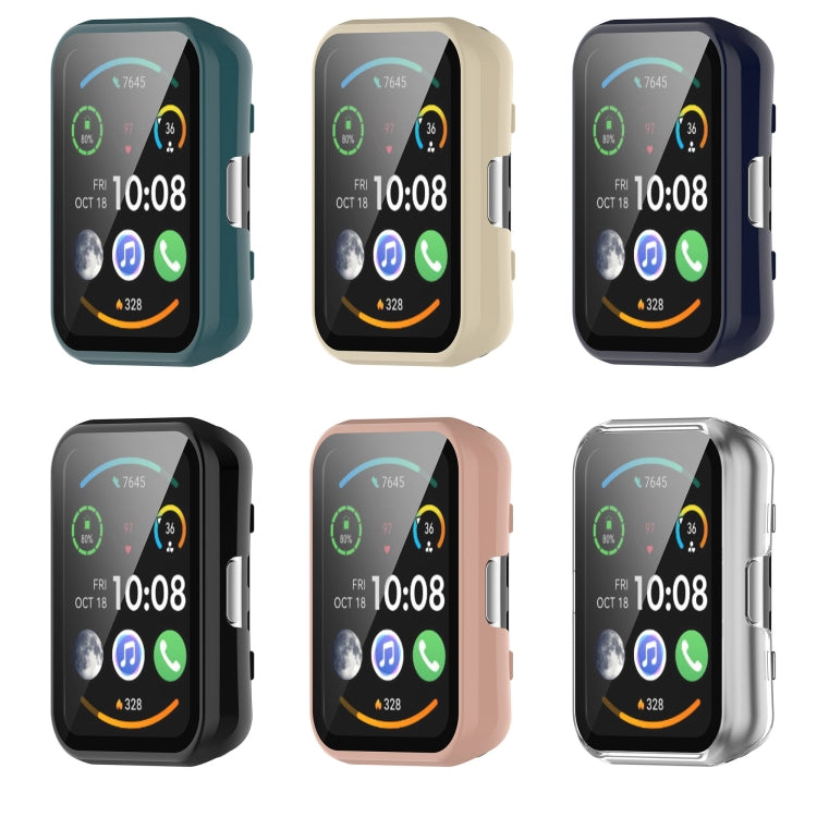 For Huawei Watch Fit New PC + 9H Tempered Film Integrated Watch Protective Case(Blue) - Watch Cases by PMC TechLife | Online Shopping South Africa | PMC TechLife | Buy Now Pay Later Mobicred