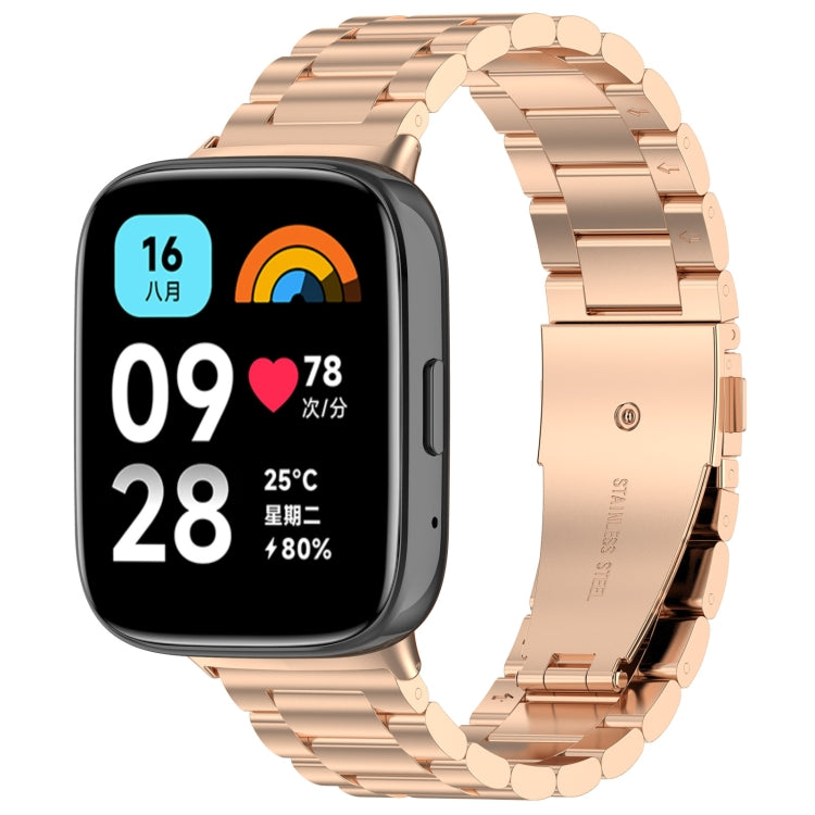 For Redmi Watch 3 Lite Three Bead Stainless Steel Metal Watch Band(Rose Gold) - free shipping - PMC TechLife - Order now!