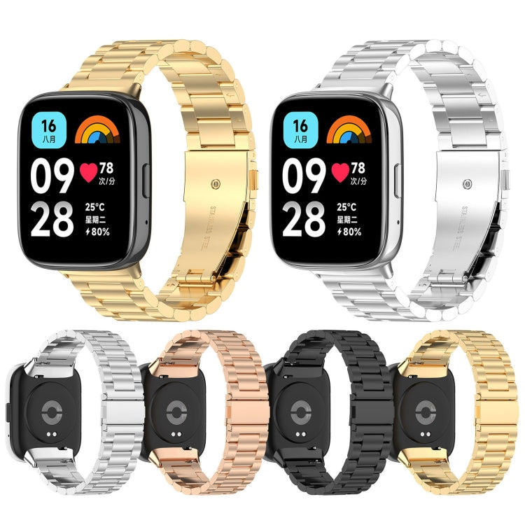 For Redmi Watch 3 Lite Three Bead Stainless Steel Metal Watch Band(Rose Gold) - free shipping - PMC TechLife - Order now!