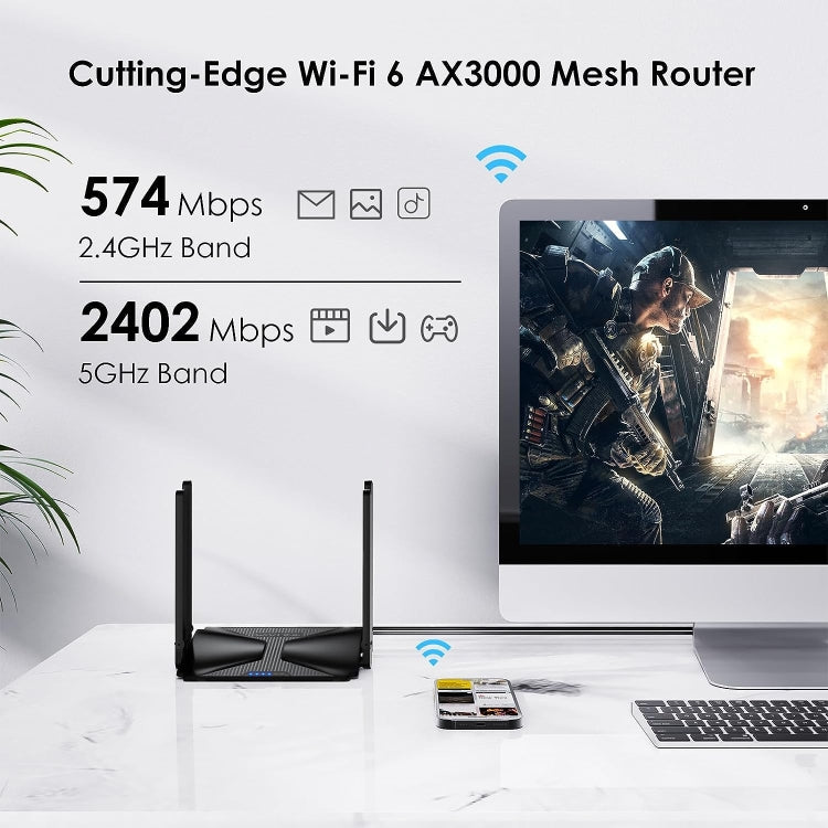 WAVLINK WN586X3 Wireless Gigabit Ethernet Router Wi-Fi 6 AX3000 Mesh Router Dual Band, Plug:US Plug - free shipping - PMC Jewellery - Order now!
