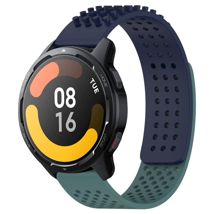 For Xiaomi Watch S1 Active 22mm Holes Breathable 3D Dots Silicone Watch Band(Midnight Blue+Olive Green) - Watch Bands by PMC TechLife | Online Shopping South Africa | PMC TechLife