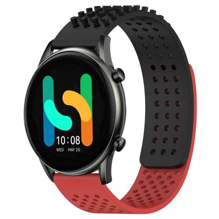 For Xiaomi Haylou RT2 LS10 22mm Holes Breathable 3D Dots Silicone Watch Band(Black+Red) - Watch Bands by PMC TechLife | Online Shopping South Africa | PMC TechLife